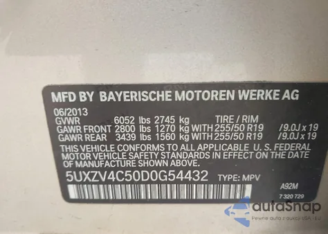 2013 BMW X5 xDrive35I/xDrive35I Premium/xDrive35I Sport Activity z USA, uszkodzony, nr VIN 5UXZV4C50D0G54432